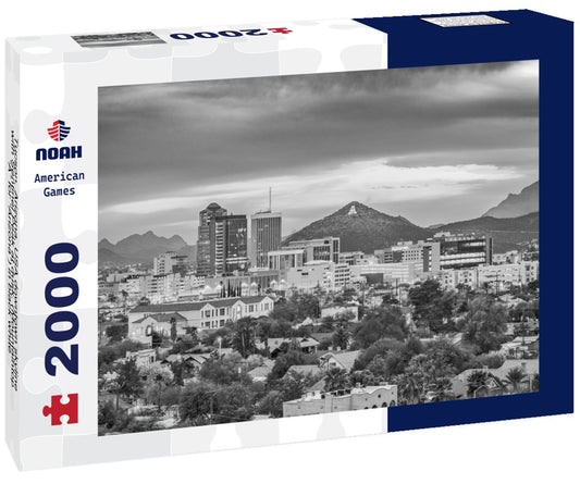 Noah Jigsaw Puzzle Tucson, Arizona, USA downtown skyline with Sentinel Peak at dusk. (Mountaintop “A” for “Arizona”) in black white 2000 pieces