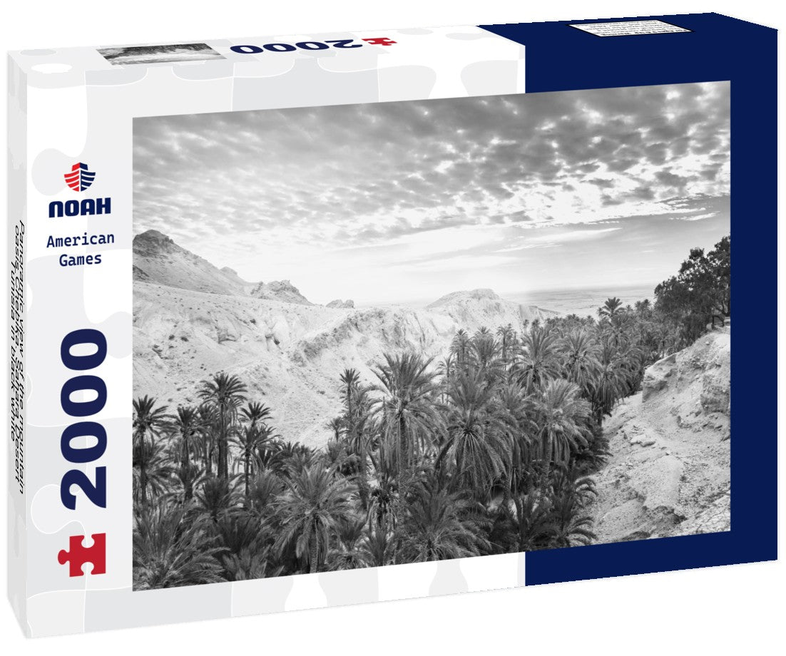 Noah Jigsaw Puzzle Panoramic view of the mountain oasis Chebika. Sahara Desert, Tunisia in black white 2000 pieces