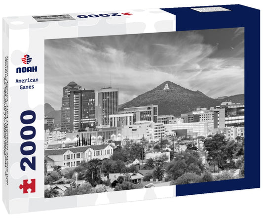 Noah Jigsaw Puzzle Tucson, Arizona, USA Downtown skyline with Sentinel Peak at dusk. (Mountain peak “A” for “Arizona”) in black white 2000 pieces