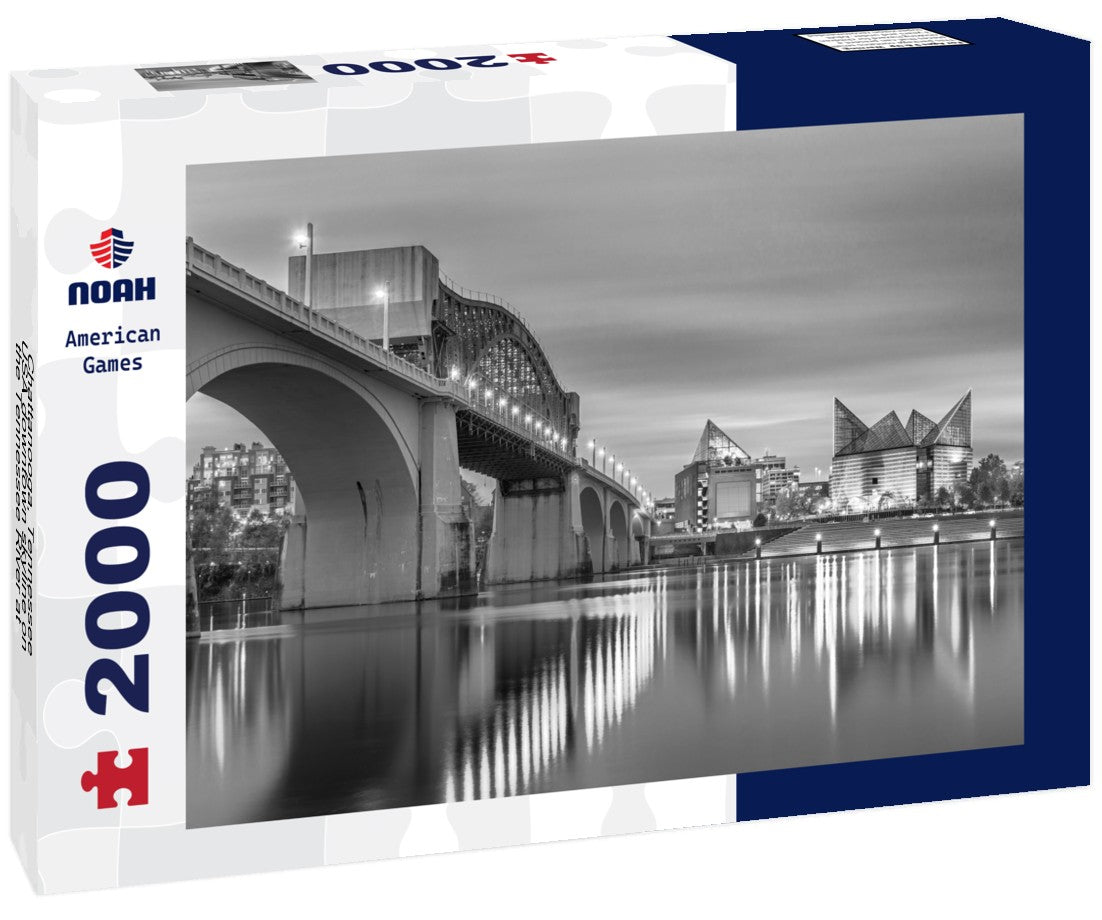 Noah Jigsaw Puzzle Chattanooga, Tennessee, USA downtown skyline on the Tennessee River at dusk in black white 2000 pieces