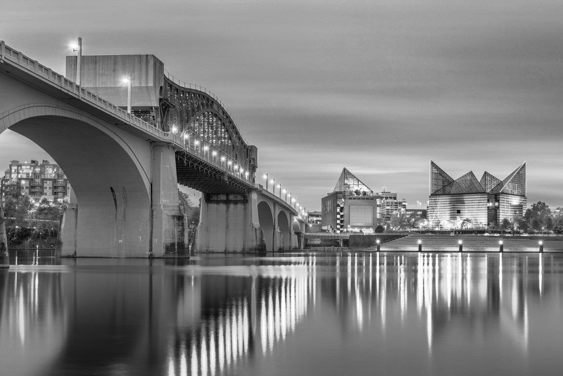 Noah Jigsaw Puzzle Chattanooga, Tennessee, USA downtown skyline on the Tennessee River at dusk in black white 2000 pieces