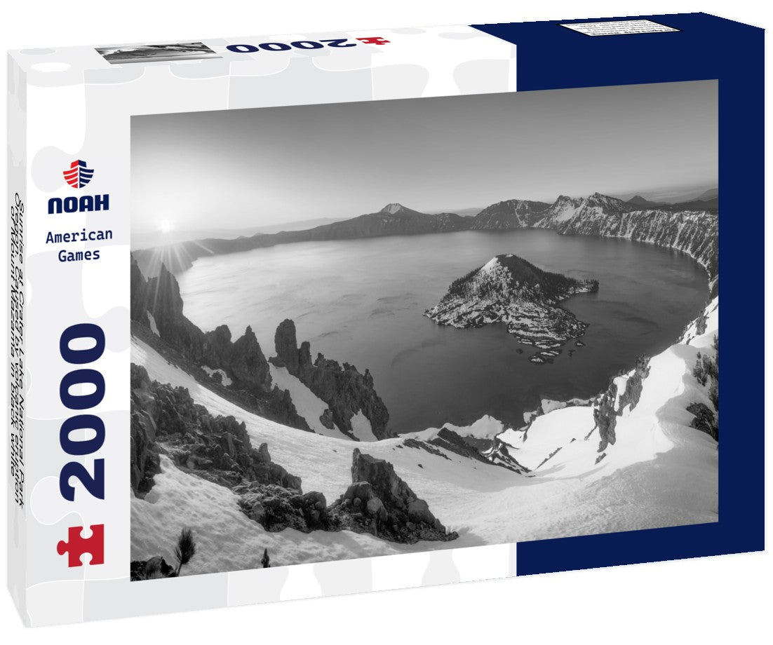 Noah Jigsaw Puzzle Sunrise at Crater Lake National Park, Oregon. Caused by volcanic eruption of Mount Mazama in black white 2000 pieces