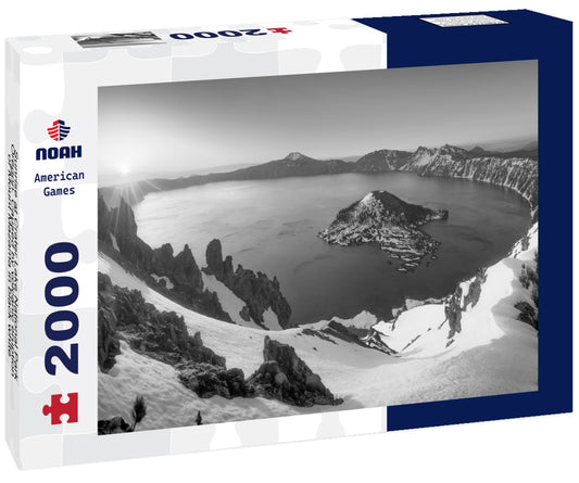 Noah Jigsaw Puzzle Sunrise at Crater Lake National Park, Oregon. Caused by volcanic eruption of Mount Mazama in black white 2000 pieces
