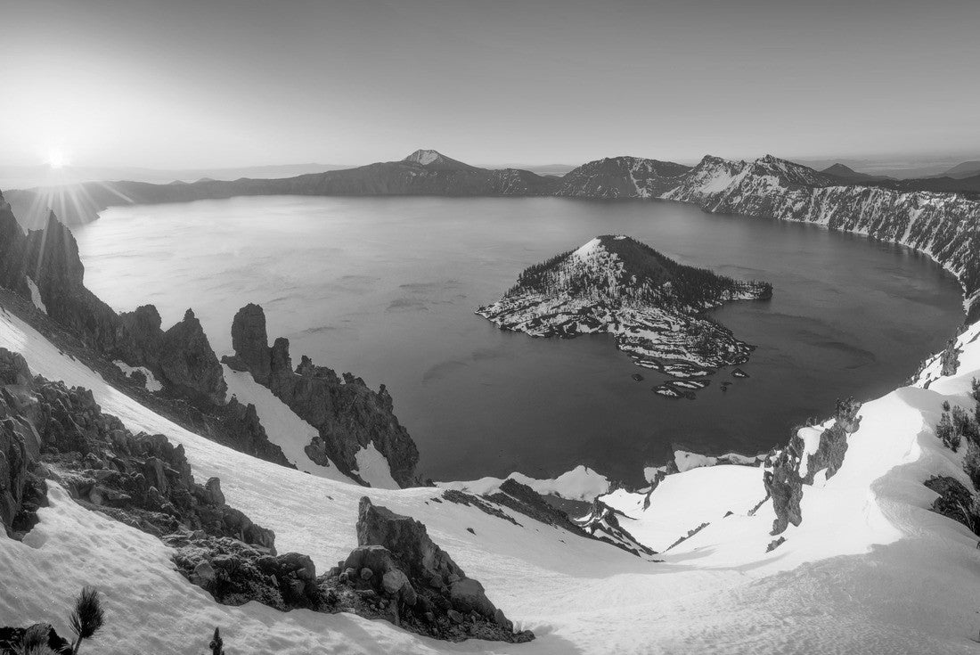 Sunrise at Crater Lake National Park, Oregon. Caused by volcanic eruption of Mount Mazama 2000pc PuzzleBlack and White