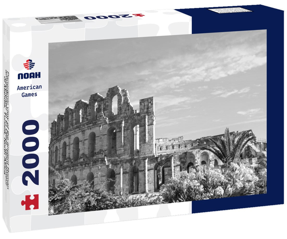 Noah Jigsaw Puzzle Panoramic view of the ancient Roman amphitheater in El Djem. Gouverneur of Mahdia, Tunisia, North Africa in black white 2000 pieces
