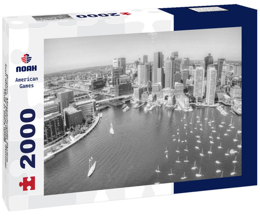 Noah Jigsaw Puzzle Boston, Massachusetts Skyline from above by Drone during Summer Time in black white 2000 pieces