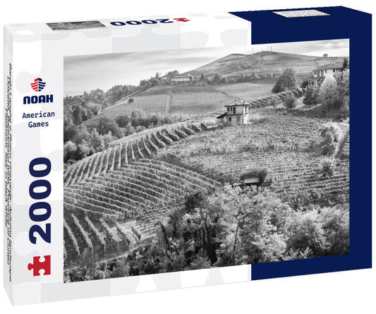Noah Jigsaw Puzzle Barolo Langhe e Roero vineyards. Autumn landscape, Dolcetto, Barbaresco wine. Province of Cuneo, Piedmont, Italy in black white 2000 pieces