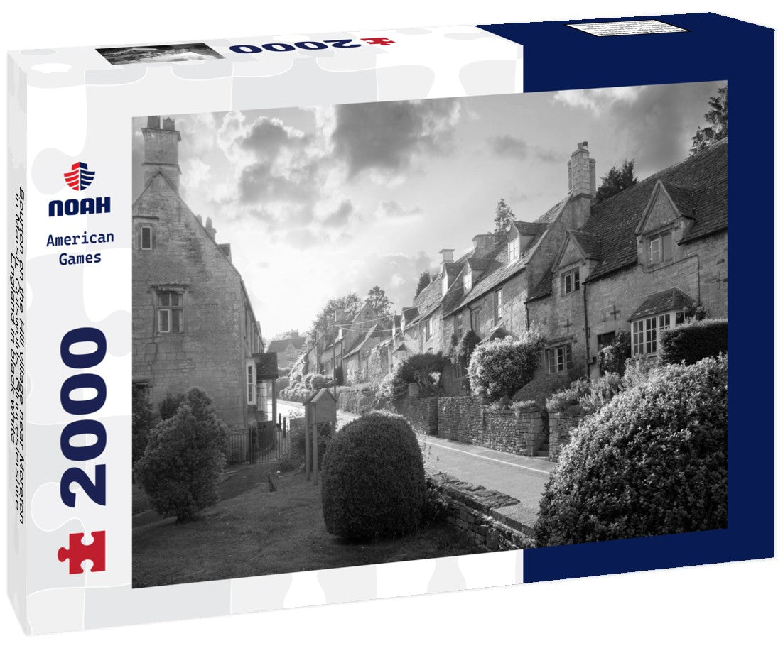 Noah Jigsaw Puzzle Bourton on the Hill village near Moreton in Marsh, Cotswolds, Gloucestershire, England in black white 2000 pieces