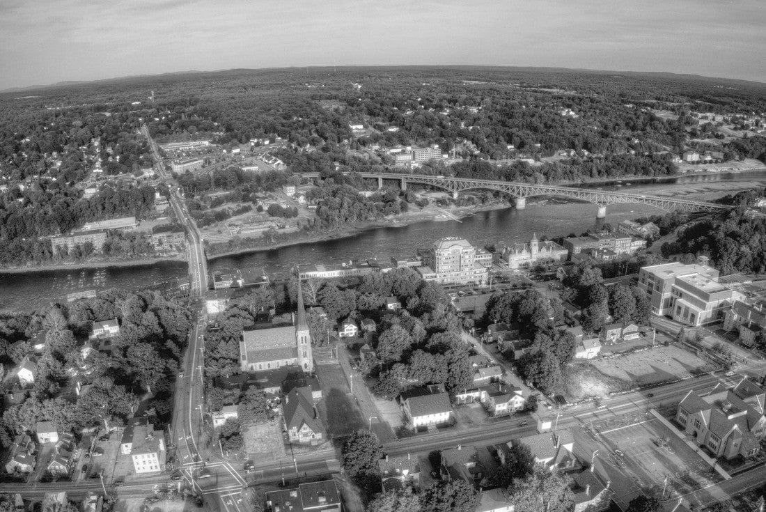 Augusta is the Capital of Maine. Aerial View taken from Drone in Summer 2000pc PuzzleBlack and White