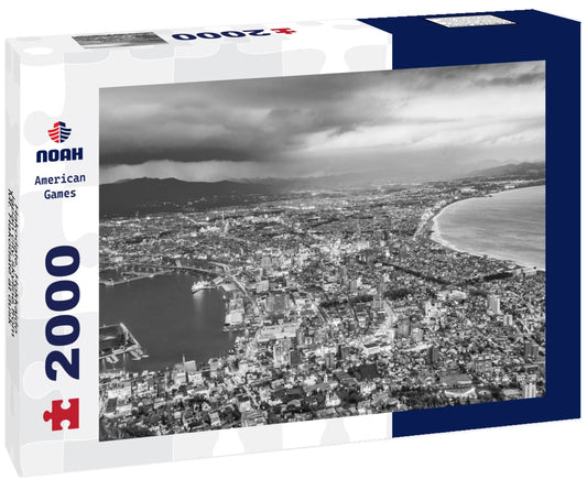 Noah Jigsaw Puzzle Hakodate, Hokkaido, Japan city skyline from Mt. Hakodate at dusk in black white 2000 pieces