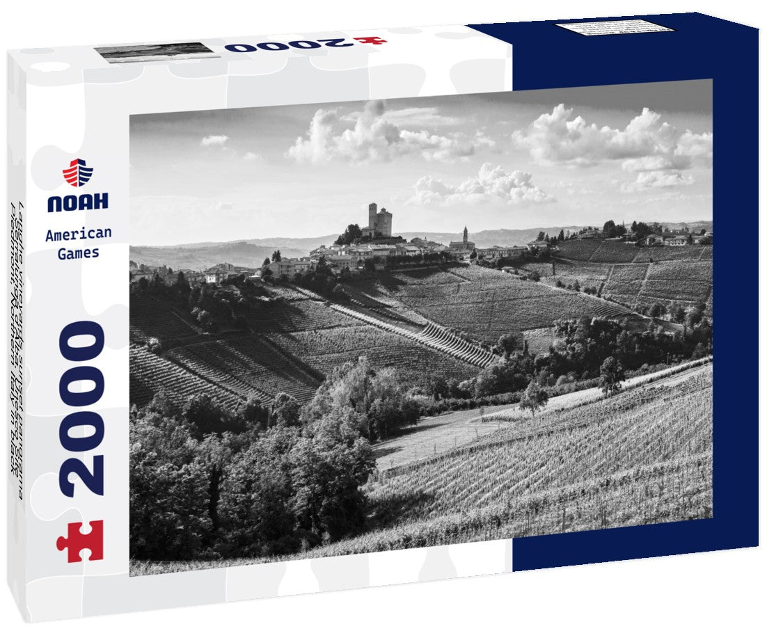 Noah Jigsaw Puzzle Langhe vineyards sunset panorama, Serralunga d'Alba, Unesco Site, Piedmont, Northern Italy in black white 2000 pieces