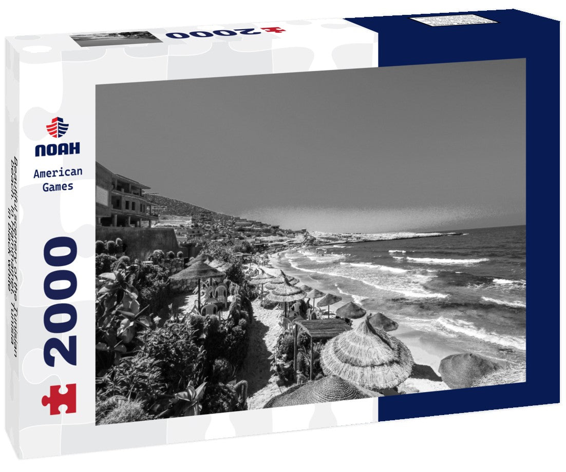 Noah Jigsaw Puzzle Beautiful scenery of the Tunisian beach. In Hammamet, Tunisia in black white 2000 pieces