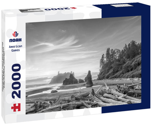 Noah Jigsaw Puzzle Olympic National Park, Washington, USA at Ruby Beach with piles of deadwood in black white 2000 pieces