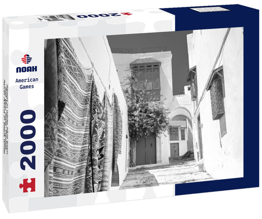 Noah Jigsaw Puzzle Street in white blue town Sidi Bou Said. Tunisia, North Africa in black white 2000 pieces
