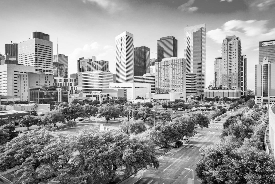 Houston, Texas, USA downtown skyline over Root Square 2000pc PuzzleBlack and White