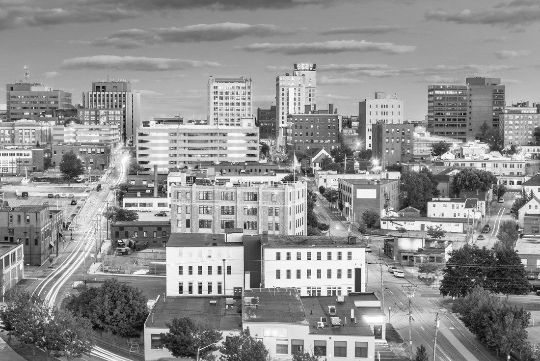 Noah Jigsaw Puzzle Portland, Maine, USA downtown city skyline at dusk in black white 2000 pieces