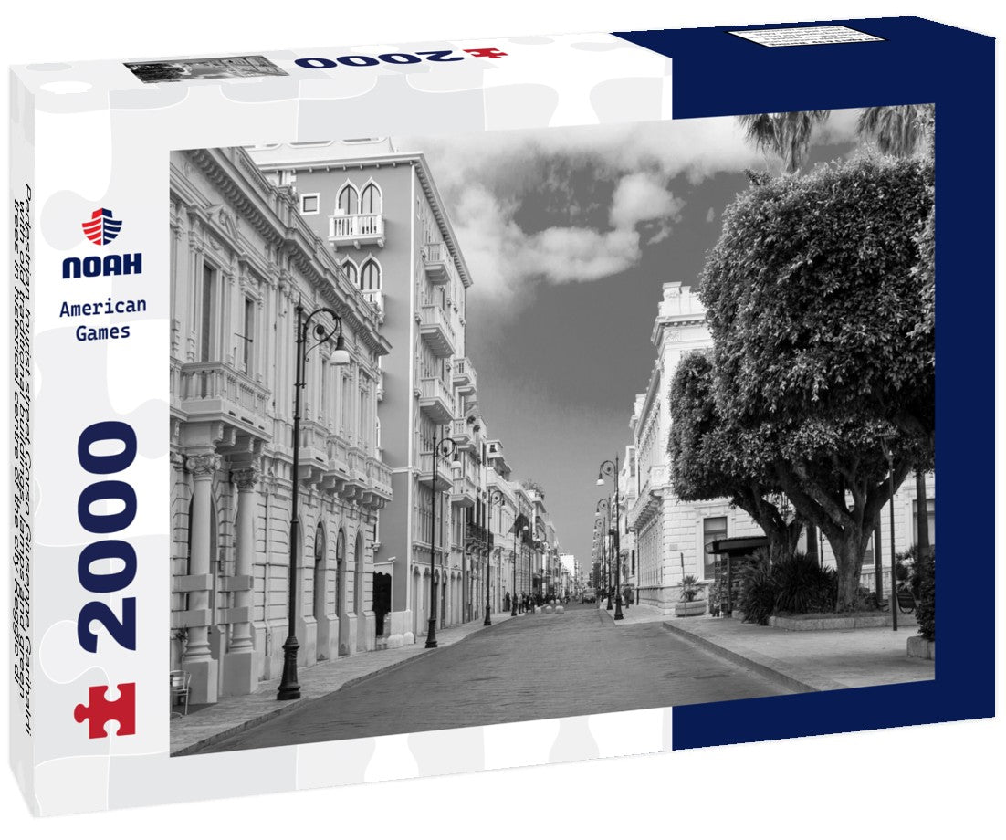 Pedestrian tourist street Corso Giuseppe Garibaldi with old traditional buildings, lamps and green trees in historical centre of the city Reggio di Calabria, Southern Italy 2000pc PuzzleBlack and White