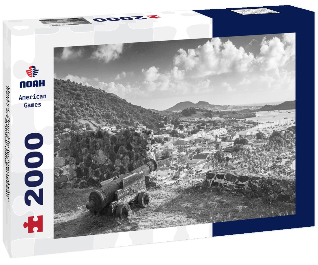 Marigot, Saint Martin town skyline from Fort Louis in the Caribbean 2000pc PuzzleBlack and White