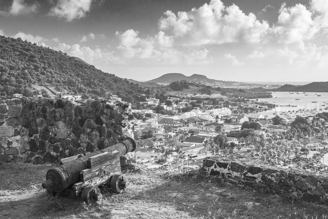 Marigot, Saint Martin town skyline from Fort Louis in the Caribbean 2000pc PuzzleBlack and White