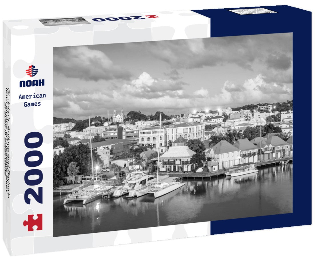 St. John's, Antigua and Barbuda town skyline on Redcliffe Quay at dusk 2000pc PuzzleBlack and White