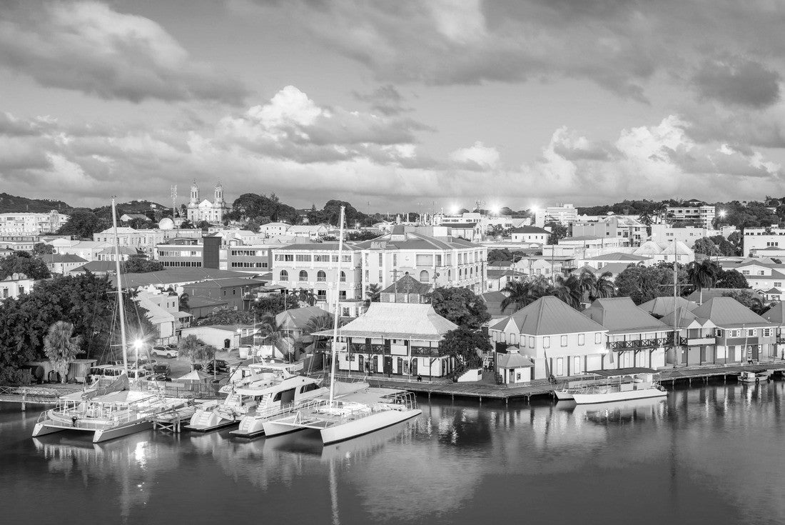St. John's, Antigua and Barbuda town skyline on Redcliffe Quay at dusk 2000pc PuzzleBlack and White