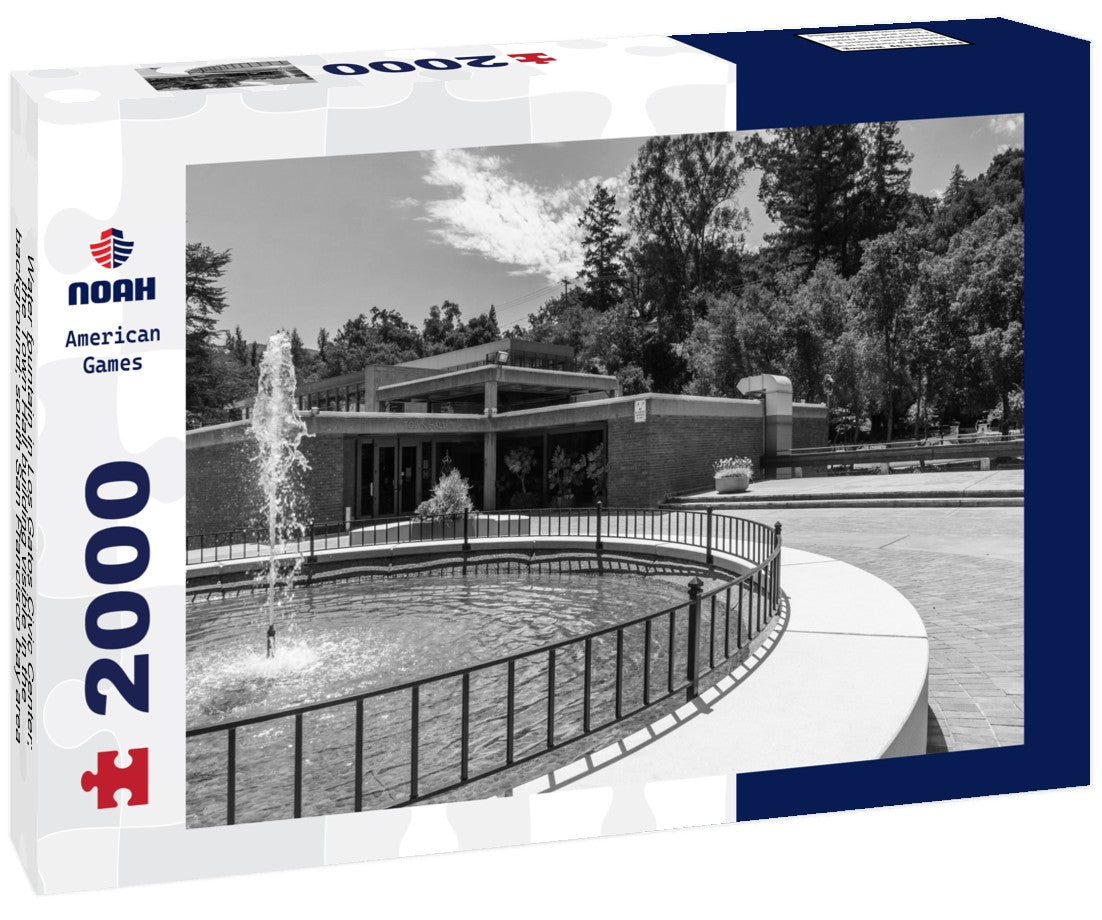 Water fountain in Los Gatos Civic Center; the Town Hall building visible in the background; south San Francisco bay area, California 2000pc PuzzleBlack and White