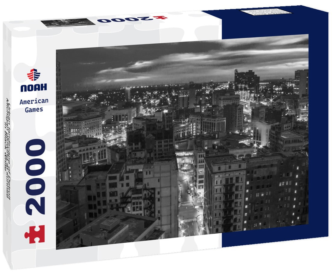 Urban landscape of Detroit Michigan glowing at sunrise 2000pc PuzzleBlack and White