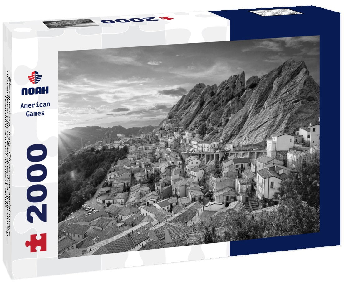Pietrapertoza, Italy. Cityscape aerial image of medieval city of Pietrapertoza, Italy during beautiful sunset 2000pc PuzzleBlack and White