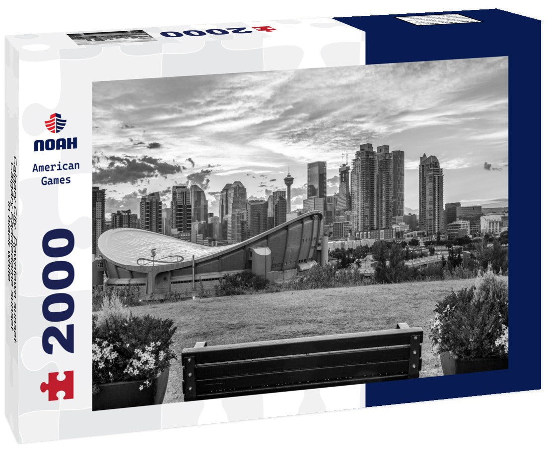 Calgary City. Downtown sunset. Calgary Saddledome sunset 2000pc PuzzleBlack and White