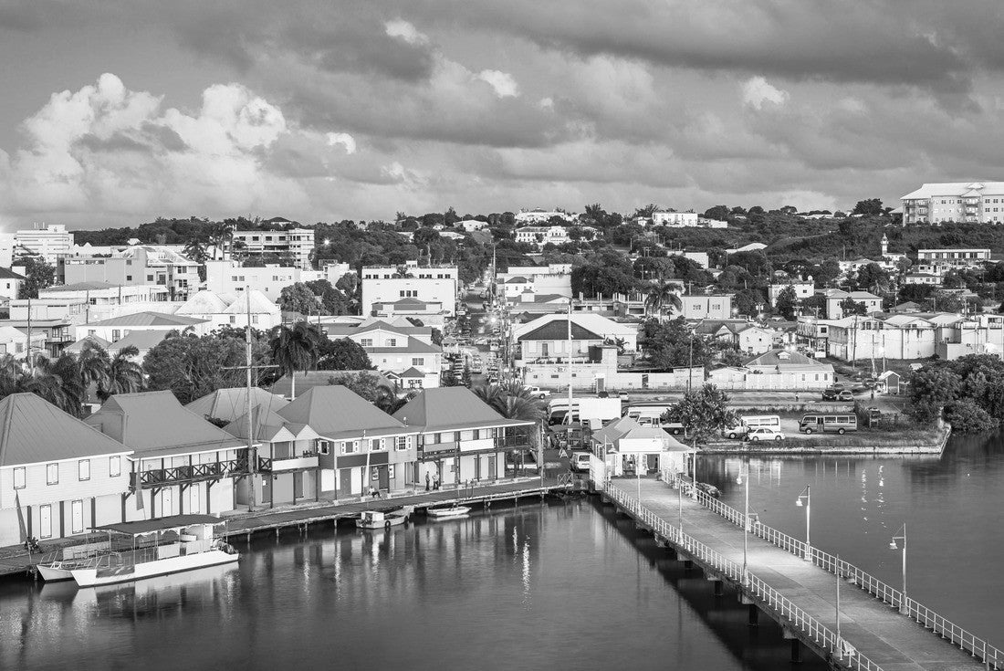 St. John's, Antigua and Barbuda cityscape over Redcliffe Quay at dusk 2000pc PuzzleBlack and White