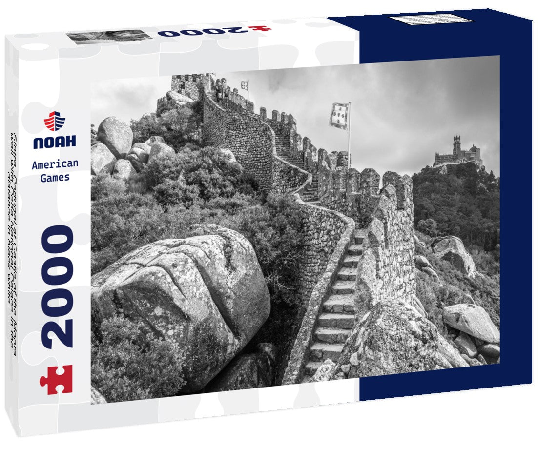 Noah Jigsaw Puzzle Sintra, Portugal at Castle of the Moors wall with Pena National Palace in the distance in black white 2000 pieces