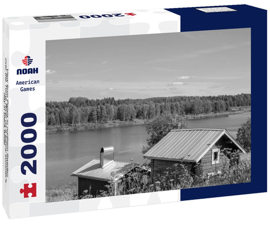 Noah Jigsaw Puzzle View from Pajala in northern Sweden over the Torne River on a sunny summer's day in black white 2000 pieces