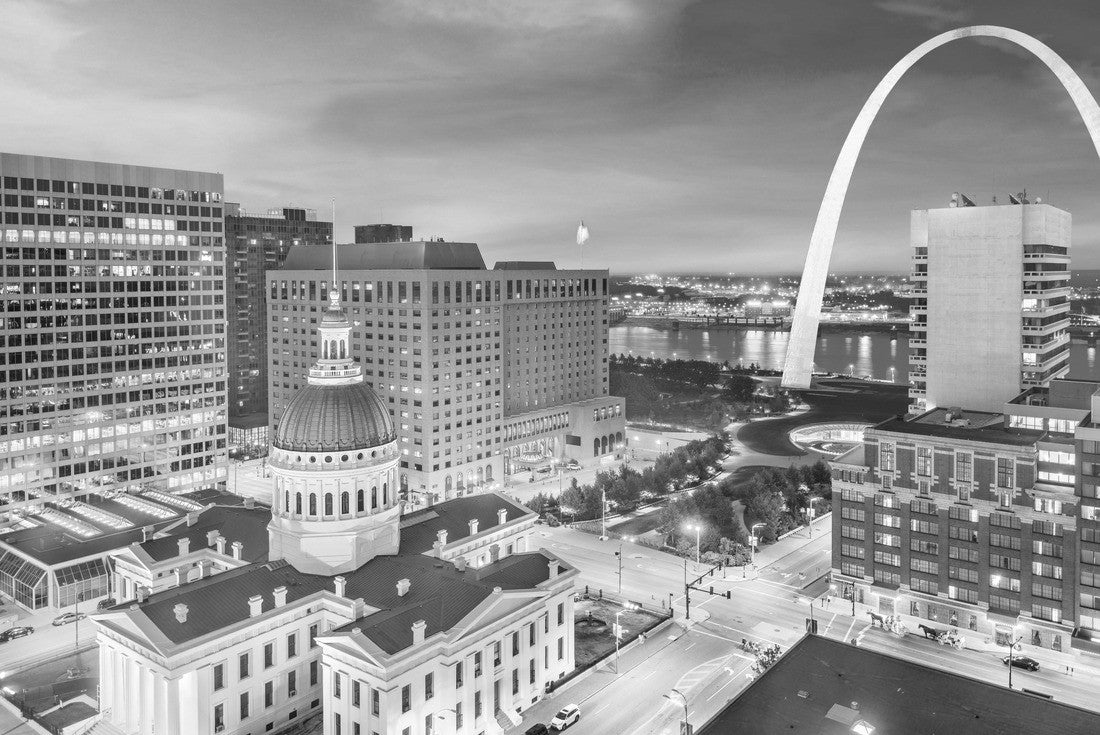 St. Louis, Missouri, USA downtown cityscape with the arch and courthouse at dusk 2000pc PuzzleBlack and White