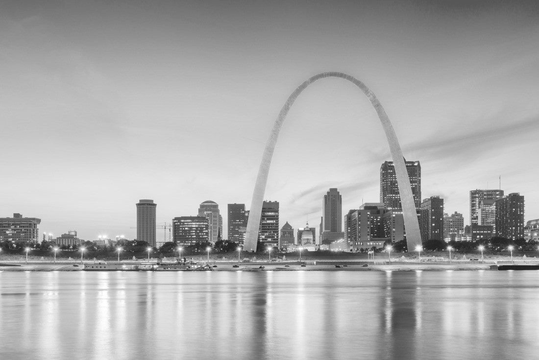St. Louis, Missouri, USA downtown cityscape with the arch on the Mississippi River at dusk 2000pc PuzzleBlack and White