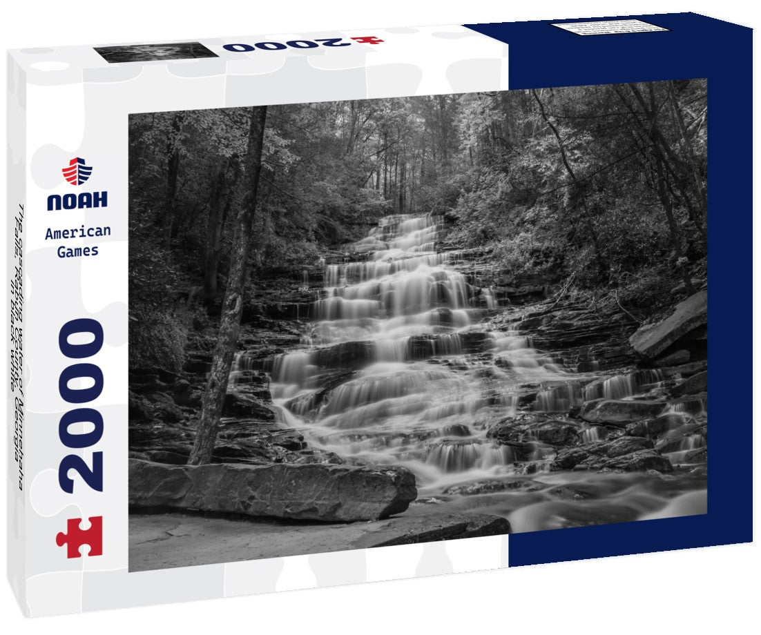 The cascading water of Minnehaha Falls, Rabun County, Georgia 2000pc PuzzleBlack and White