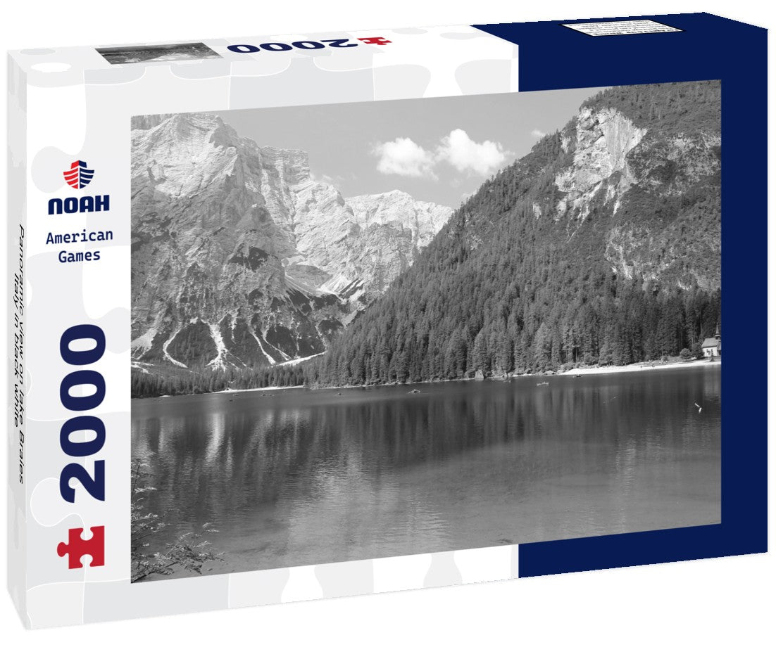 Noah Jigsaw Puzzle Panoramic view on lake Braies, Italy in black white 2000 pieces