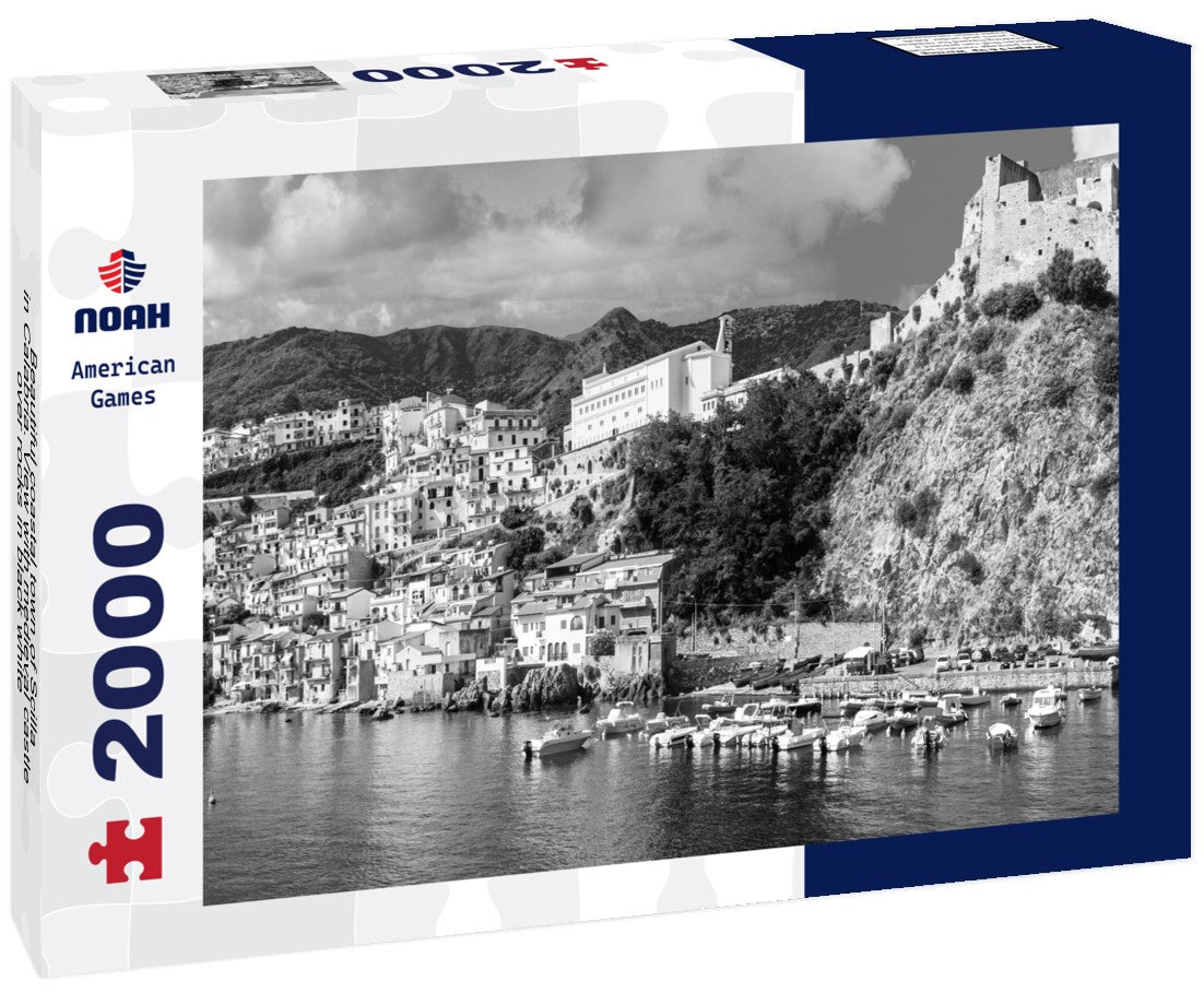 Beautiful coastal town of Scilla in Calabria. View with medieval castle over rocks 2000pc PuzzleBlack and White
