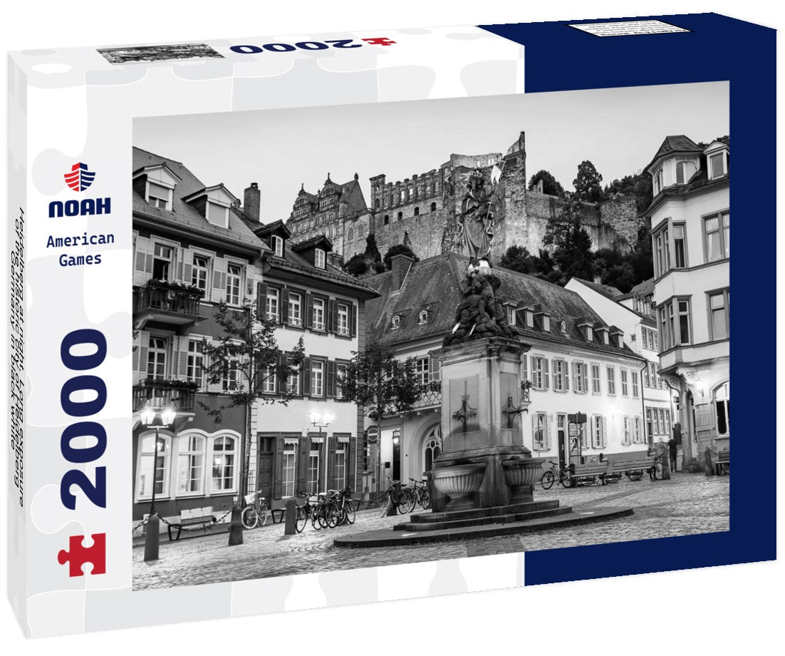 Heidelberg at night, Long exposure of the historic city of Heidelberg, Germany 2000pc PuzzleBlack and White