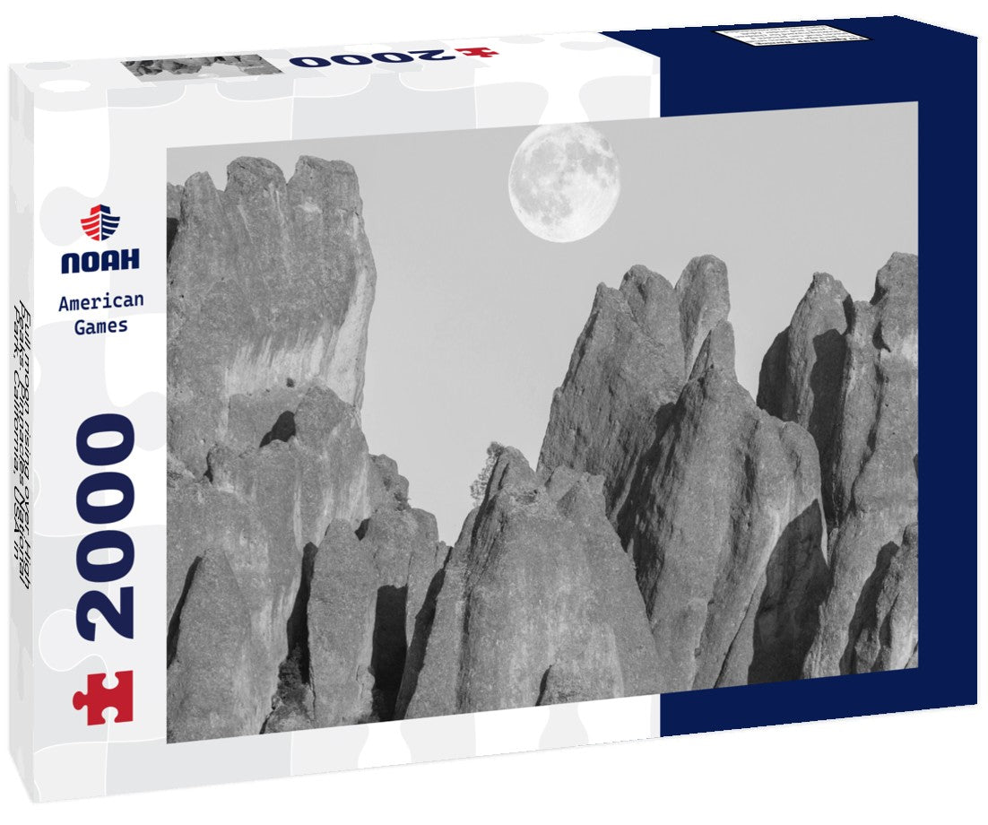 Noah Jigsaw Puzzle Full moon rising over High Peaks. Pinnacles National Park, California, USA in black white 2000 pieces