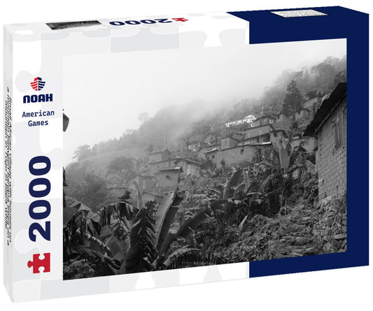 Noah Jigsaw Puzzle Small African village with houses on a mountain between banana trees on a mountain in Togo in black white 2000 pieces