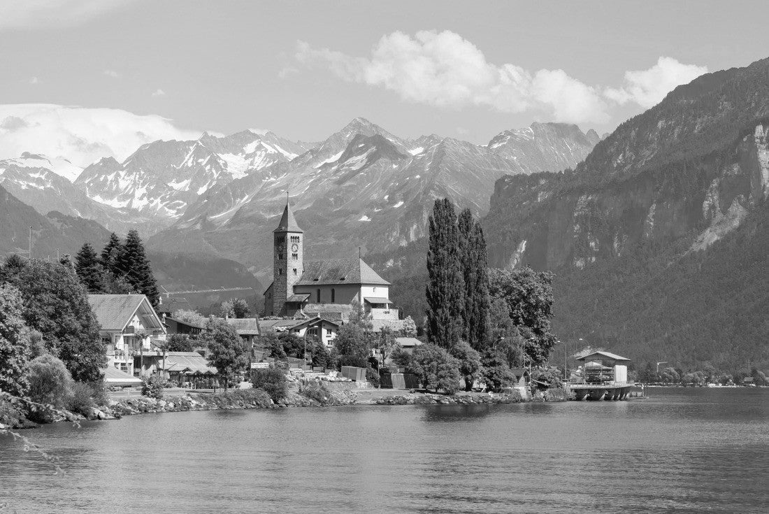 Noah Jigsaw Puzzle Panoramic view of the Brienzerstadt on Lake Brienz near Interlaken, Switzerland in black white 2000 pieces