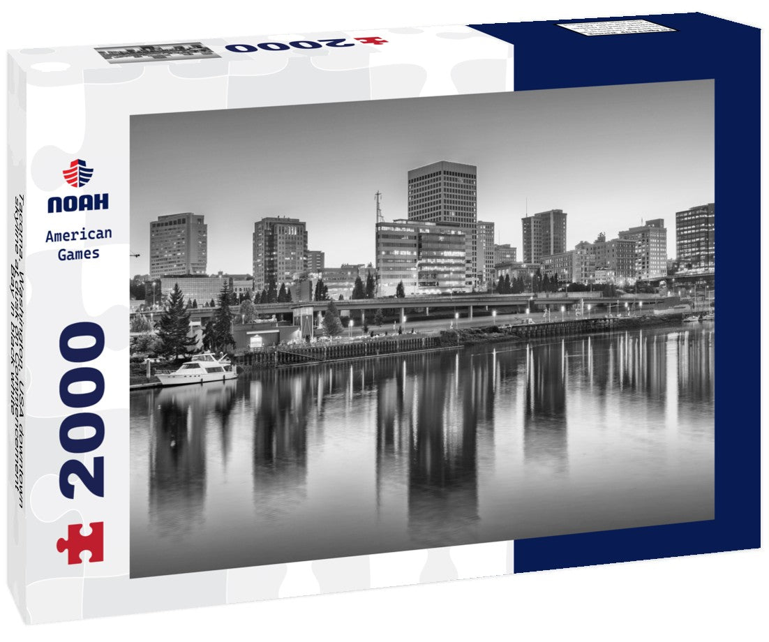 Tacoma, Washington, USA downtown skyline at dusk on Commencement Bay 2000pc PuzzleBlack and White
