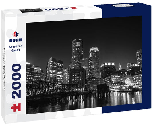 Noah Jigsaw Puzzle Boston harbour Skyline at night in black white 2000 pieces