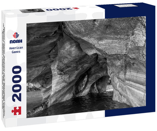 Noah Jigsaw Puzzle Marmor Chapel, Santuario de la Naturaleza Capillas de Marmol, General Carrera Lake, Puerto Rio Tranquilo, Aysen Region, Patagonia, Chile in black white 2000 pieces