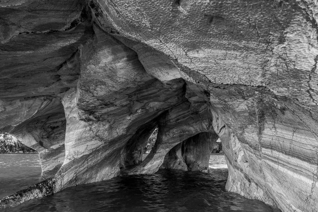 Marmor Chapel, Santuario de la Naturaleza Capillas de Marmol, General Carrera Lake, Puerto Rio Tranquilo, Aysen Region, Patagonia, Chile 2000pc PuzzleBlack and White