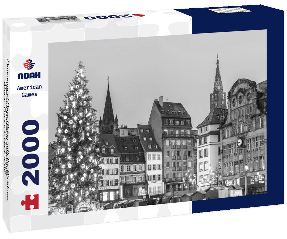 Place Kleber with the Christmas Tree and Market in Strasbourg - Alsace, France 2000pc PuzzleBlack and White