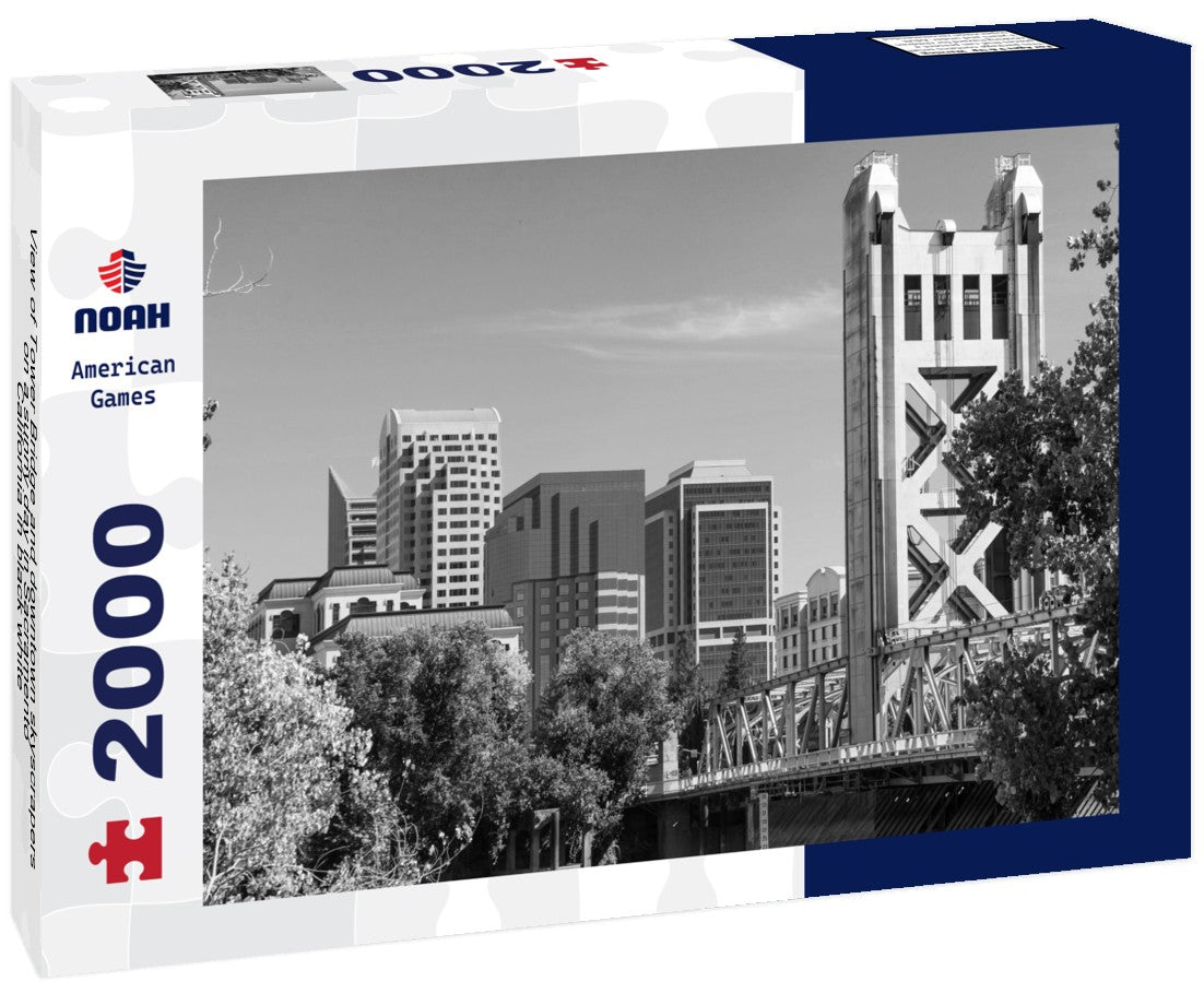 Tower Bridge and downtown skyscrapers on a sunny day in Sacramento, California 2000pc PuzzleBlack and White