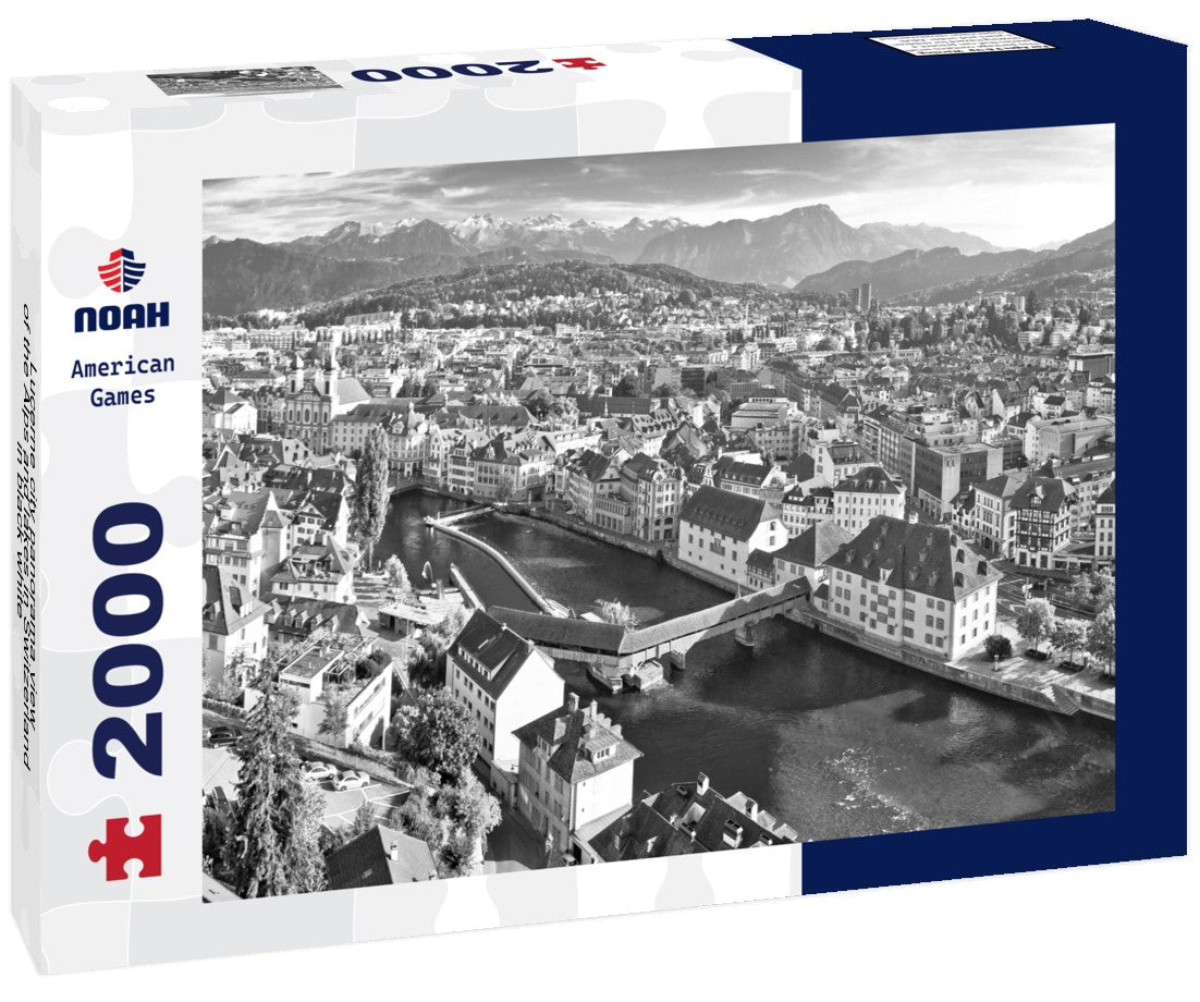 Noah Jigsaw Puzzle Lucerne city panorama view of the Alps and lakes in Switzerland in black white 2000 pieces