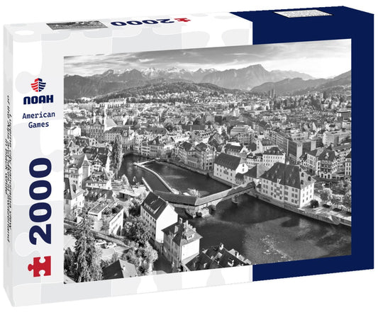 Noah Jigsaw Puzzle Lucerne city panorama view of the Alps and lakes in Switzerland in black white 2000 pieces