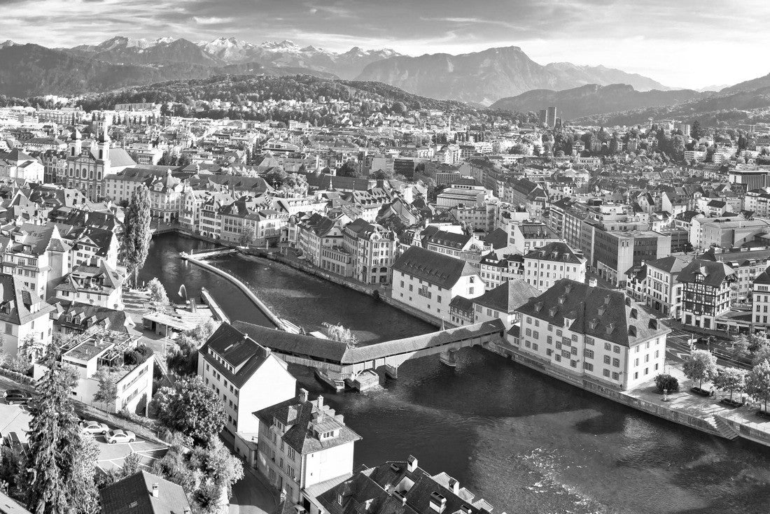 Noah Jigsaw Puzzle Lucerne city panorama view of the Alps and lakes in Switzerland in black white 2000 pieces
